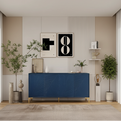 4-Door Sideboard with Arched Grooves and Adjustable Shelves