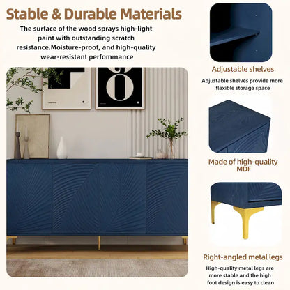 4-Door Sideboard with Arched Grooves and Adjustable Shelves