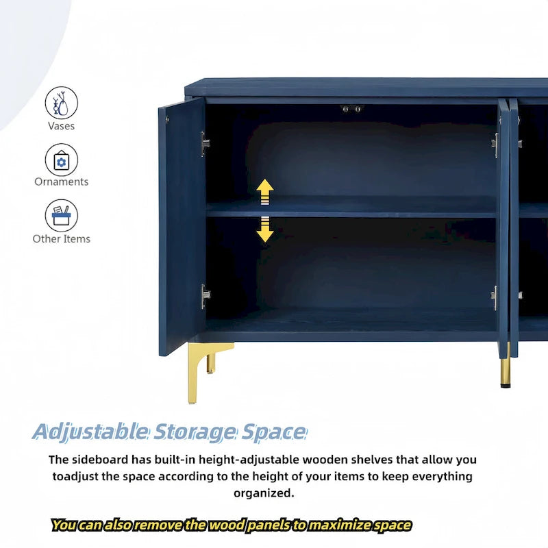 4-Door Sideboard with Arched Grooves and Adjustable Shelves