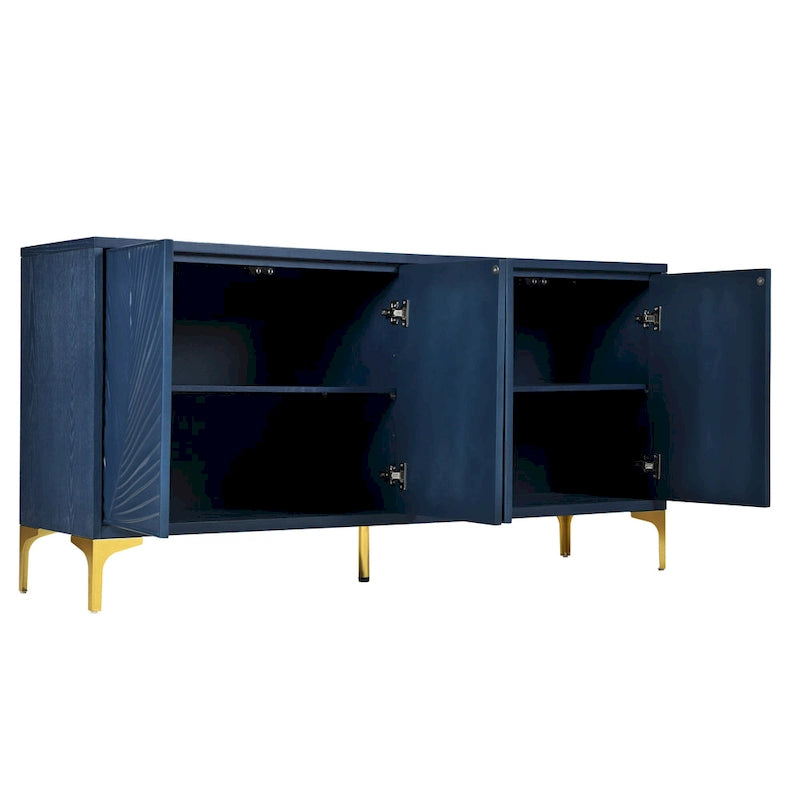 4-Door Sideboard with Arched Grooves and Adjustable Shelves