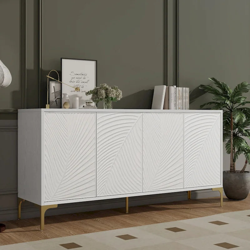 4-Door Sideboard with Arched Grooves and Adjustable Shelves