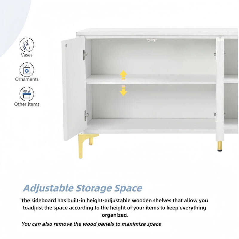 4-Door Sideboard with Arched Grooves and Adjustable Shelves