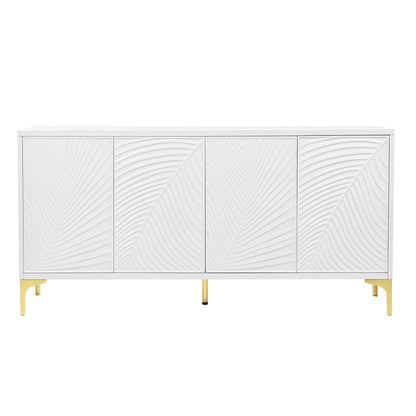 4-Door Sideboard with Arched Grooves and Adjustable Shelves