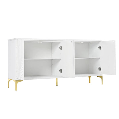4-Door Sideboard with Arched Grooves and Adjustable Shelves