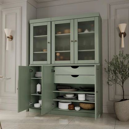 Palace Imports 100% Solid Wood 48.5 Pantry China Cabinet with Frosted Glass, Solid Wood Doors and 2-Drawers