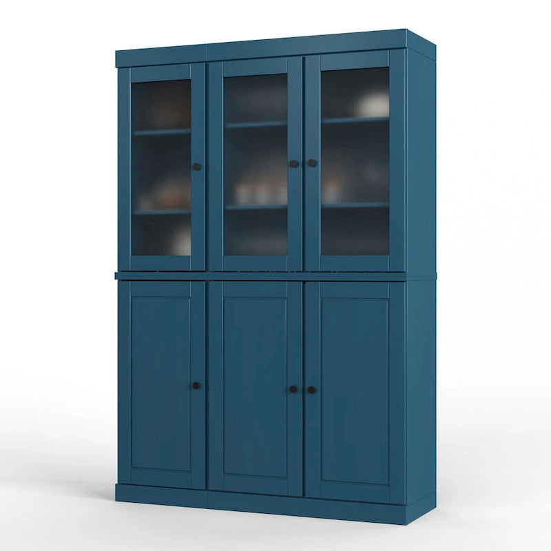 Solid Wood Pantry China Cabinet with Frosted Glass Doors and 2 Drawers
