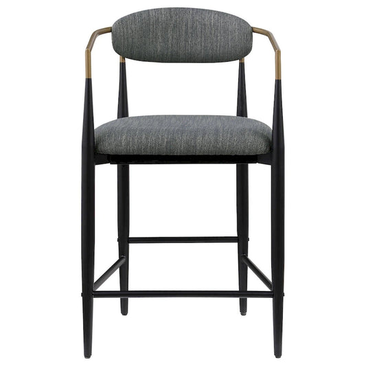 Tiara Counter Chair Set of 2, Gray Fabric, Gold, Black Metal 25 Inch