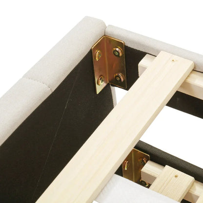 Linen Fabric Upholstered Platform Bed with Stripe Headboard & Footboard, Pull-out Trundle Bed & 3 Drawers, Wood Panel Bed