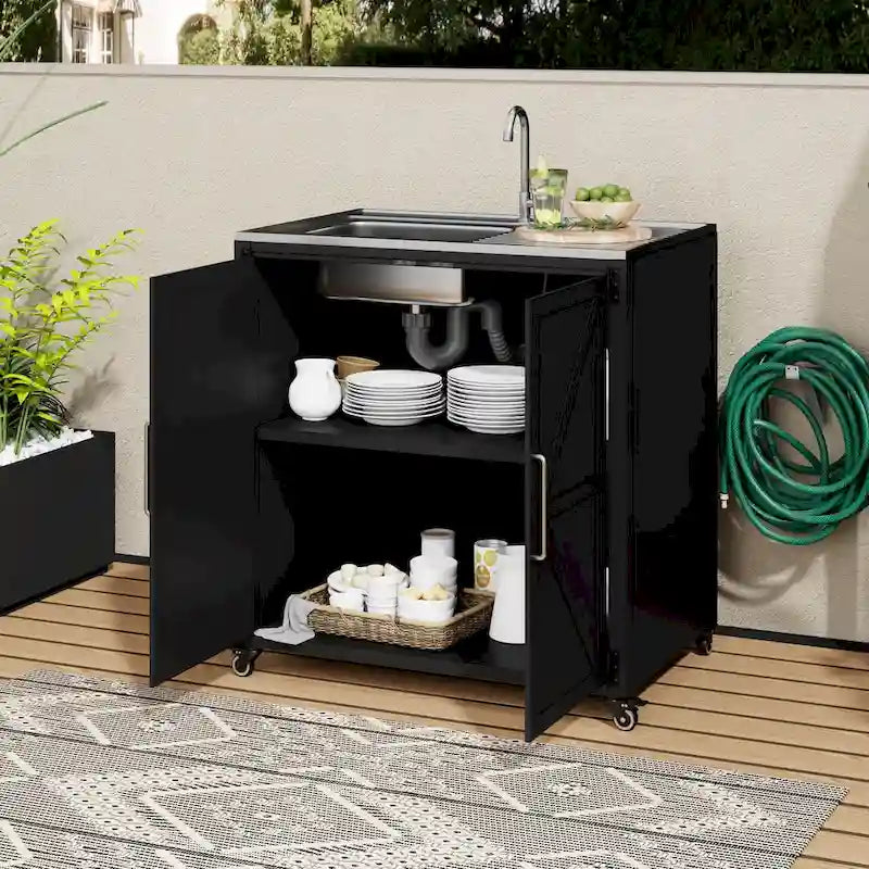 Outdoor Movable Kitchen Sink Patio Modular Kitchen Sink Station with Cabinet