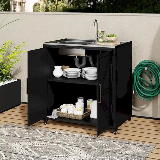 Outdoor Movable Kitchen Sink Patio Modular Kitchen Sink Station with Cabinet