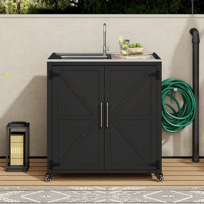 Outdoor Movable Kitchen Sink Patio Modular Kitchen Sink Station with Cabinet