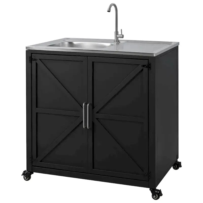 Outdoor Movable Kitchen Sink Patio Modular Kitchen Sink Station with Cabinet