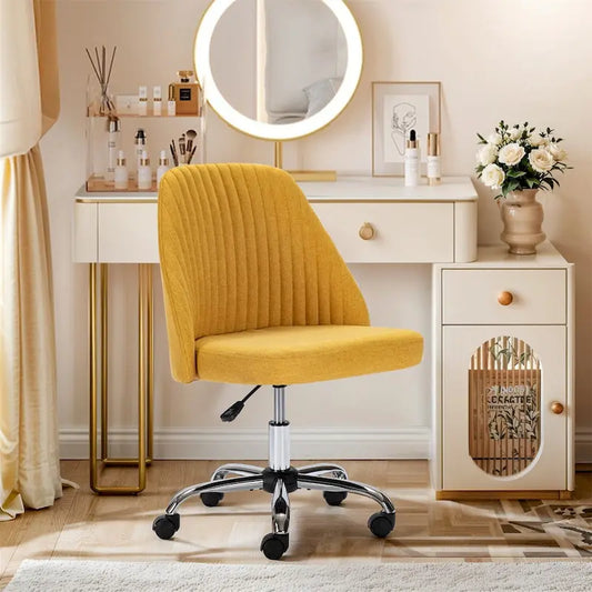 Chic Channel Tufted Back Fabric Vanity Swivel Task Chair Office Chair for Home & Make-up