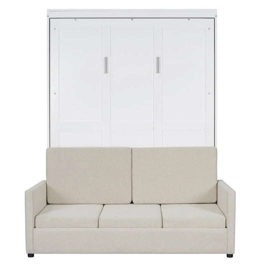 White Full Size Multifunctional Murphy Bed with Cushion and Storage