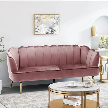 Beige / Turquoise / Blush / Natural / Honey / Teal Channel Stitched Velvet Sofa, 3-Seater, Gold Metal Legs