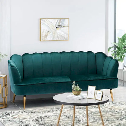Beige / Turquoise / Blush / Natural / Honey / Teal Channel Stitched Velvet Sofa, 3-Seater, Gold Metal Legs