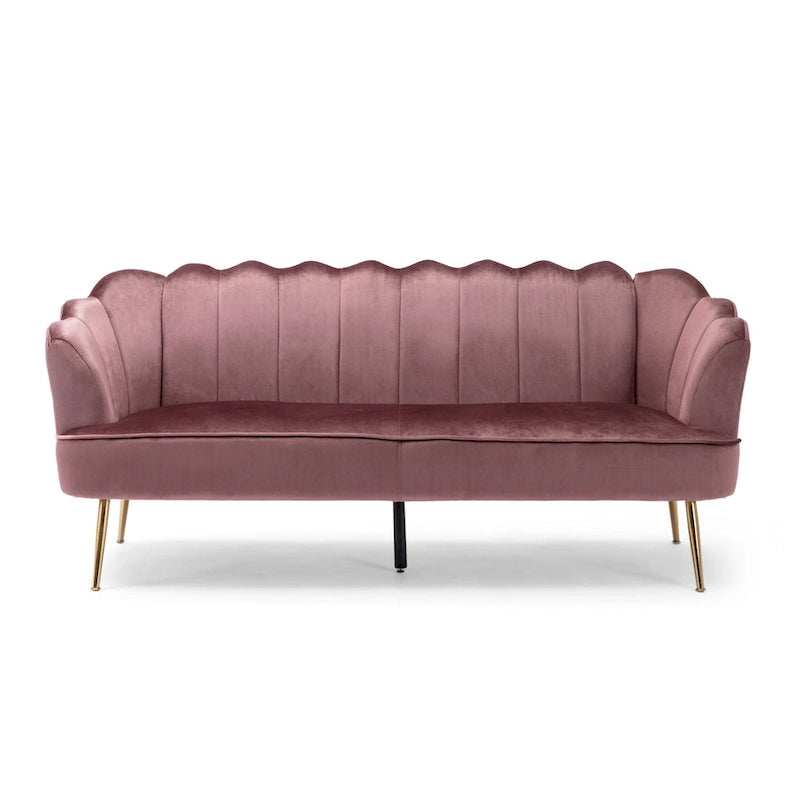 Beige / Turquoise / Blush / Natural / Honey / Teal Channel Stitched Velvet Sofa, 3-Seater, Gold Metal Legs