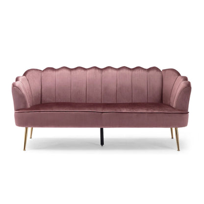 Beige / Turquoise / Blush / Natural / Honey / Teal Channel Stitched Velvet Sofa, 3-Seater, Gold Metal Legs