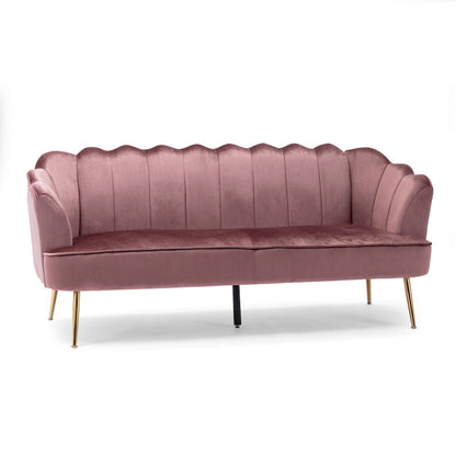 Beige / Turquoise / Blush / Natural / Honey / Teal Channel Stitched Velvet Sofa, 3-Seater, Gold Metal Legs