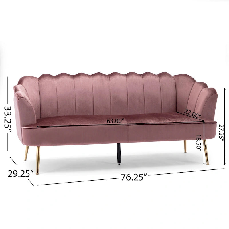 Beige / Turquoise / Blush / Natural / Honey / Teal Channel Stitched Velvet Sofa, 3-Seater, Gold Metal Legs