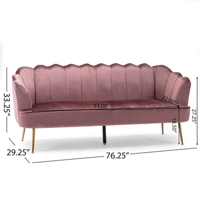 Beige / Turquoise / Blush / Natural / Honey / Teal Channel Stitched Velvet Sofa, 3-Seater, Gold Metal Legs