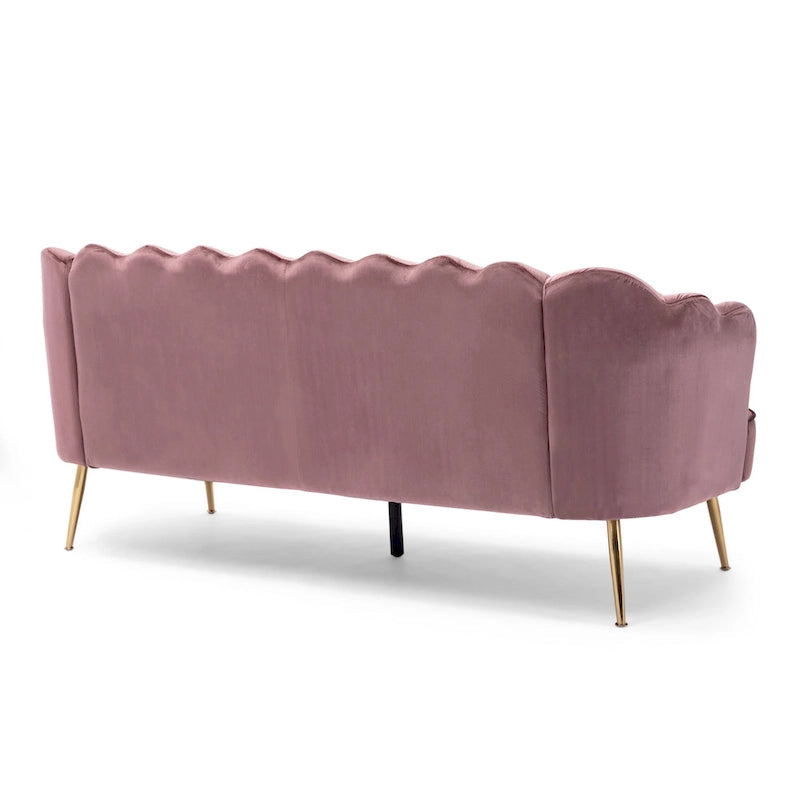 Beige / Turquoise / Blush / Natural / Honey / Teal Channel Stitched Velvet Sofa, 3-Seater, Gold Metal Legs