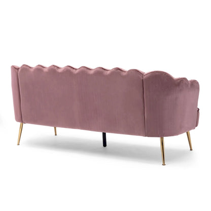Beige / Turquoise / Blush / Natural / Honey / Teal Channel Stitched Velvet Sofa, 3-Seater, Gold Metal Legs