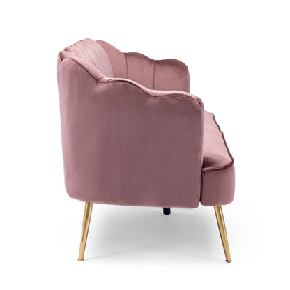 Beige / Turquoise / Blush / Natural / Honey / Teal Channel Stitched Velvet Sofa, 3-Seater, Gold Metal Legs