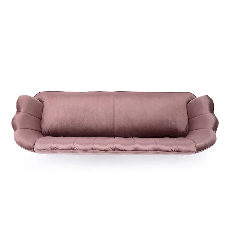Beige / Turquoise / Blush / Natural / Honey / Teal Channel Stitched Velvet Sofa, 3-Seater, Gold Metal Legs