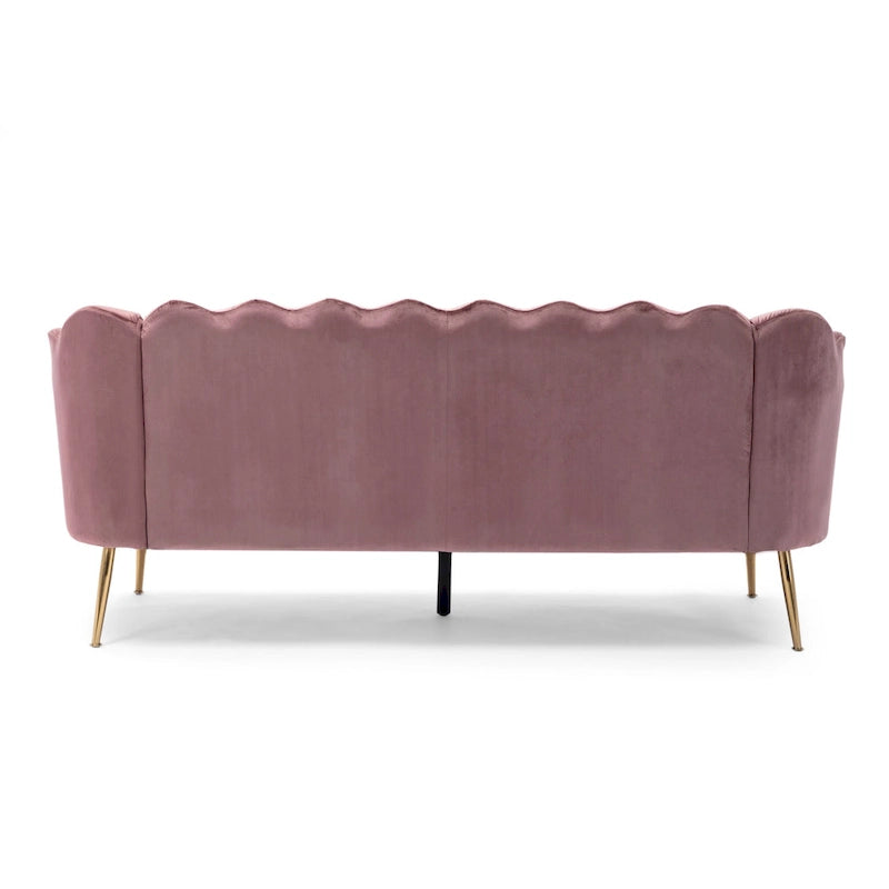 Beige / Turquoise / Blush / Natural / Honey / Teal Channel Stitched Velvet Sofa, 3-Seater, Gold Metal Legs