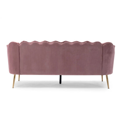 Beige / Turquoise / Blush / Natural / Honey / Teal Channel Stitched Velvet Sofa, 3-Seater, Gold Metal Legs