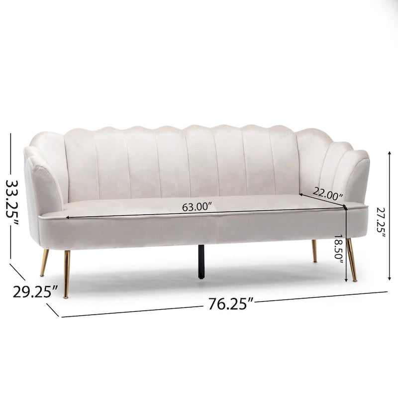 Beige / Turquoise / Blush / Natural / Honey / Teal Channel Stitched Velvet Sofa, 3-Seater, Gold Metal Legs