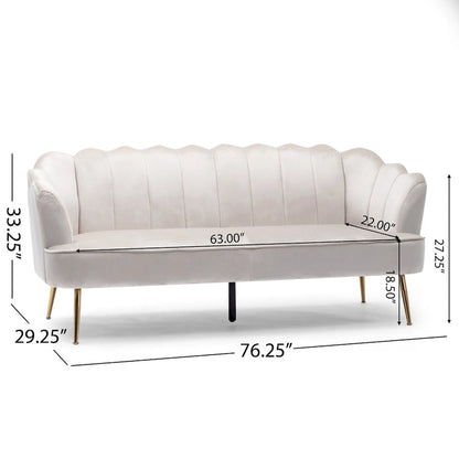 Beige / Turquoise / Blush / Natural / Honey / Teal Channel Stitched Velvet Sofa, 3-Seater, Gold Metal Legs