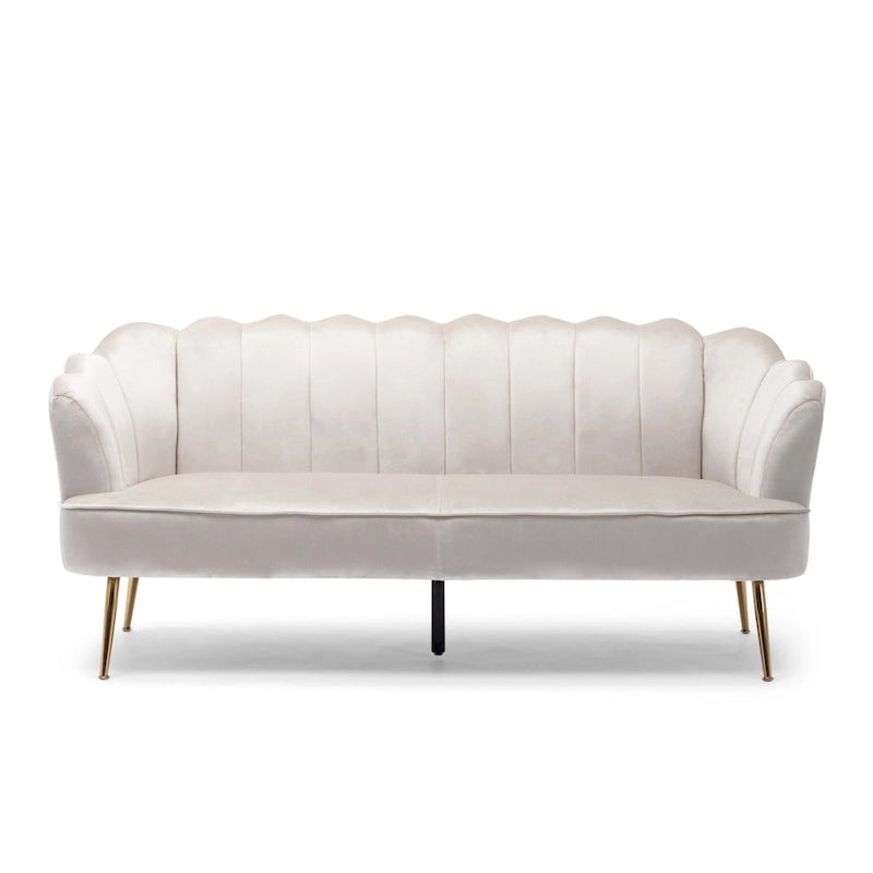 Beige / Turquoise / Blush / Natural / Honey / Teal Channel Stitched Velvet Sofa, 3-Seater, Gold Metal Legs