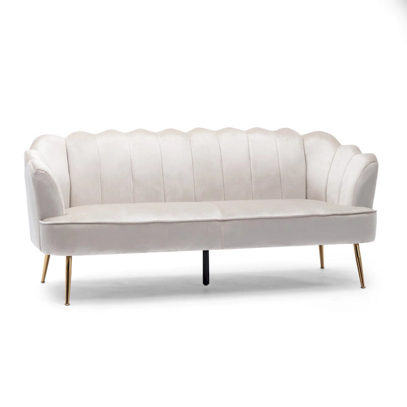 Beige / Turquoise / Blush / Natural / Honey / Teal Channel Stitched Velvet Sofa, 3-Seater, Gold Metal Legs