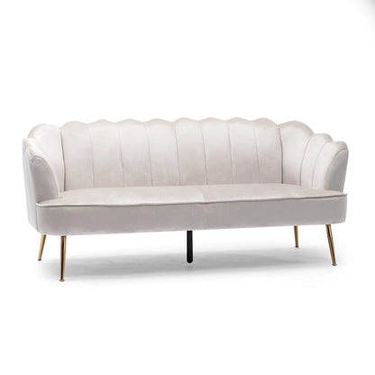 Beige / Turquoise / Blush / Natural / Honey / Teal Channel Stitched Velvet Sofa, 3-Seater, Gold Metal Legs