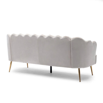 Beige / Turquoise / Blush / Natural / Honey / Teal Channel Stitched Velvet Sofa, 3-Seater, Gold Metal Legs