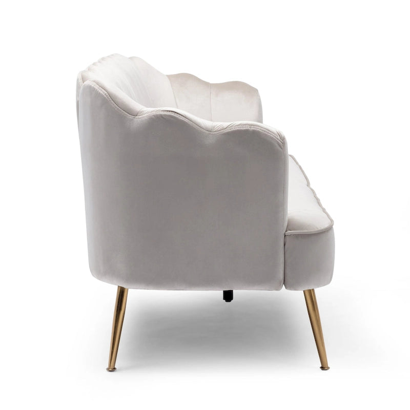 Beige / Turquoise / Blush / Natural / Honey / Teal Channel Stitched Velvet Sofa, 3-Seater, Gold Metal Legs