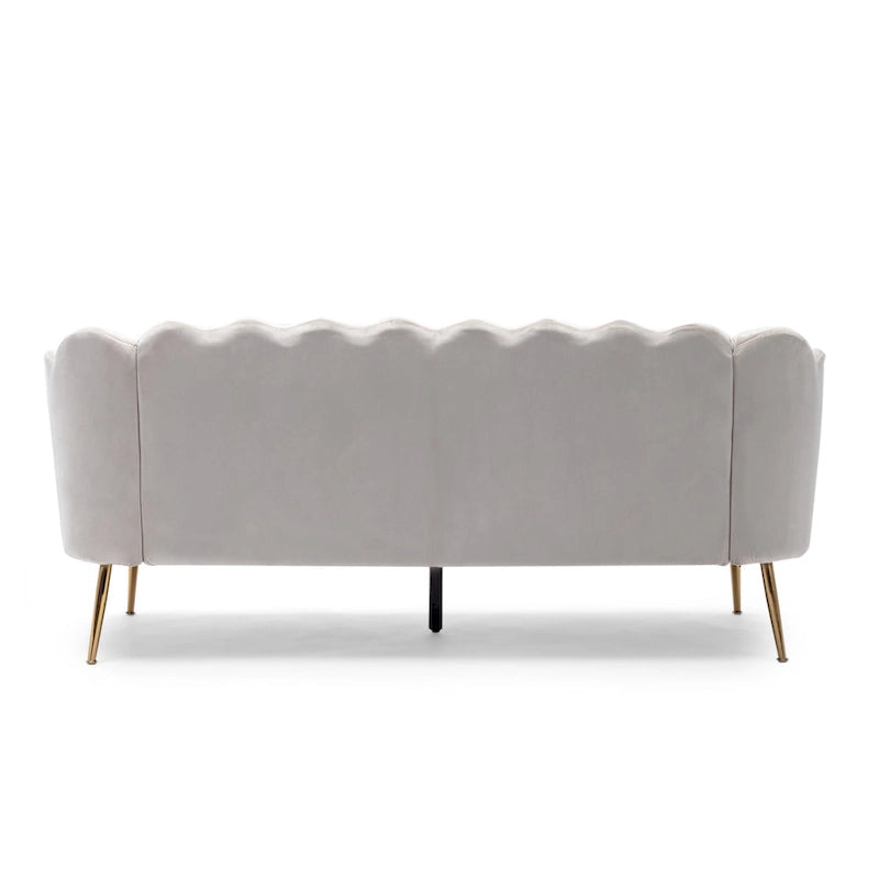 Beige / Turquoise / Blush / Natural / Honey / Teal Channel Stitched Velvet Sofa, 3-Seater, Gold Metal Legs