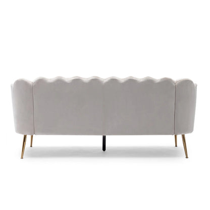 Beige / Turquoise / Blush / Natural / Honey / Teal Channel Stitched Velvet Sofa, 3-Seater, Gold Metal Legs