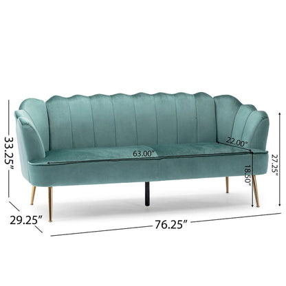 Beige / Turquoise / Blush / Natural / Honey / Teal Channel Stitched Velvet Sofa, 3-Seater, Gold Metal Legs