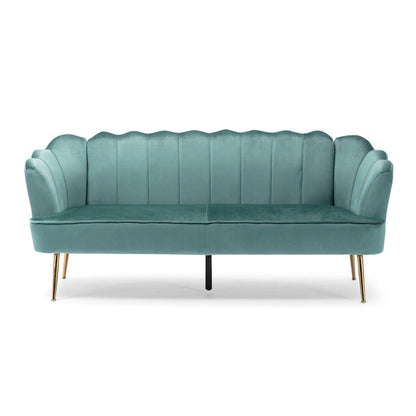 Beige / Turquoise / Blush / Natural / Honey / Teal Channel Stitched Velvet Sofa, 3-Seater, Gold Metal Legs