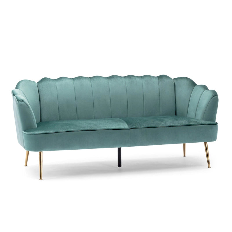 Beige / Turquoise / Blush / Natural / Honey / Teal Channel Stitched Velvet Sofa, 3-Seater, Gold Metal Legs