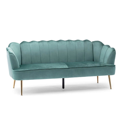 Beige / Turquoise / Blush / Natural / Honey / Teal Channel Stitched Velvet Sofa, 3-Seater, Gold Metal Legs