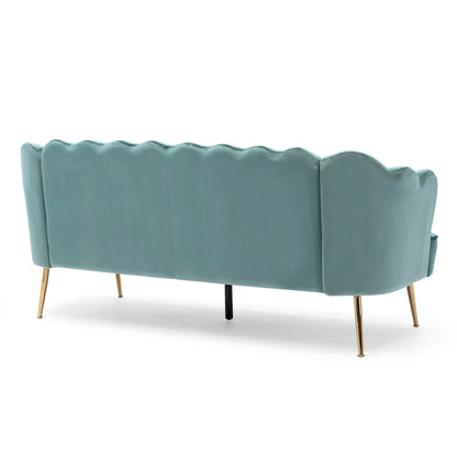 Beige / Turquoise / Blush / Natural / Honey / Teal Channel Stitched Velvet Sofa, 3-Seater, Gold Metal Legs