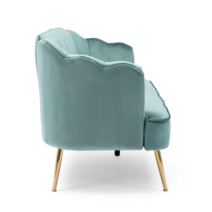 Beige / Turquoise / Blush / Natural / Honey / Teal Channel Stitched Velvet Sofa, 3-Seater, Gold Metal Legs