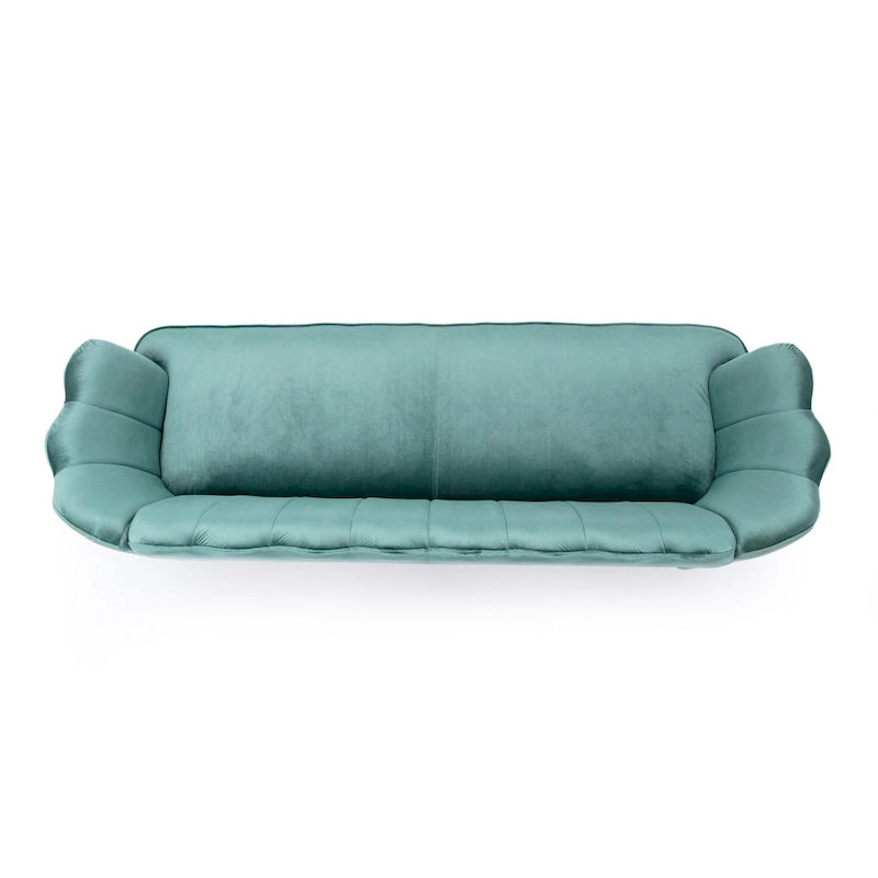 Beige / Turquoise / Blush / Natural / Honey / Teal Channel Stitched Velvet Sofa, 3-Seater, Gold Metal Legs