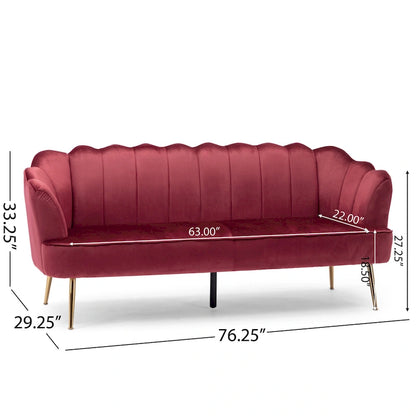 Beige / Turquoise / Blush / Natural / Honey / Teal Channel Stitched Velvet Sofa, 3-Seater, Gold Metal Legs
