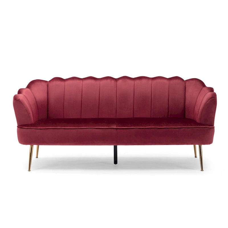 Beige / Turquoise / Blush / Natural / Honey / Teal Channel Stitched Velvet Sofa, 3-Seater, Gold Metal Legs