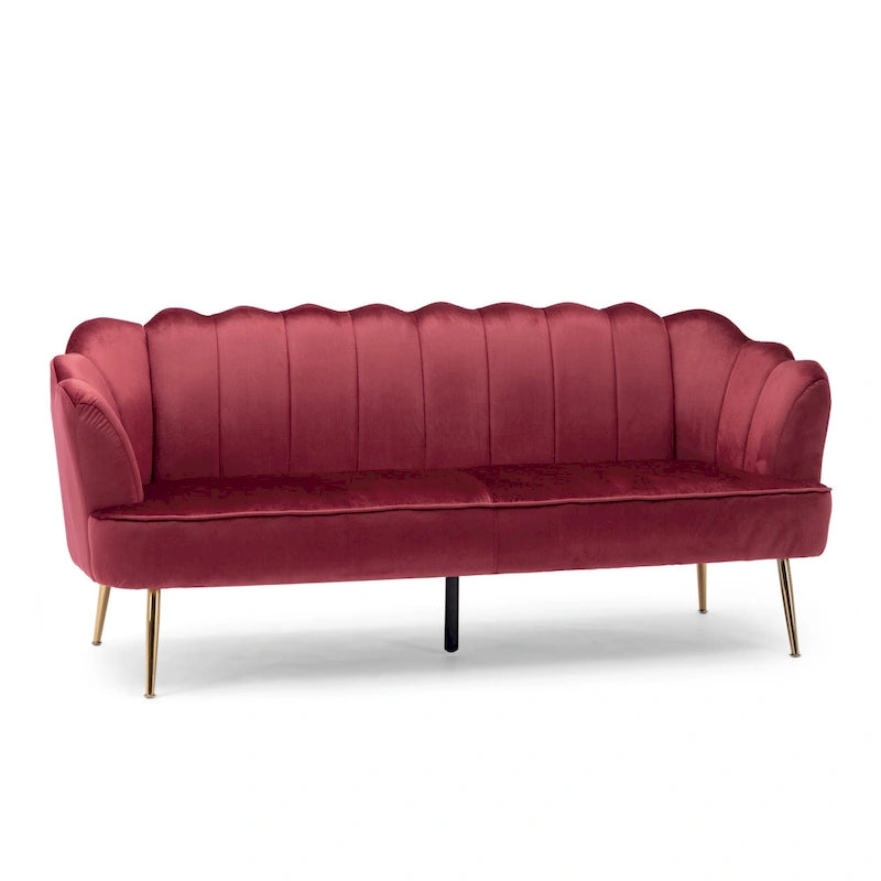 Beige / Turquoise / Blush / Natural / Honey / Teal Channel Stitched Velvet Sofa, 3-Seater, Gold Metal Legs
